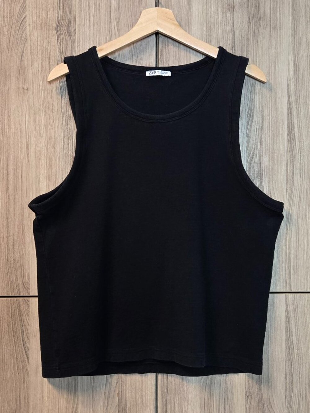Zara Chunky Ribbed Edge Crop Tank Top Womens Faded Black Lounge Sleeveless L